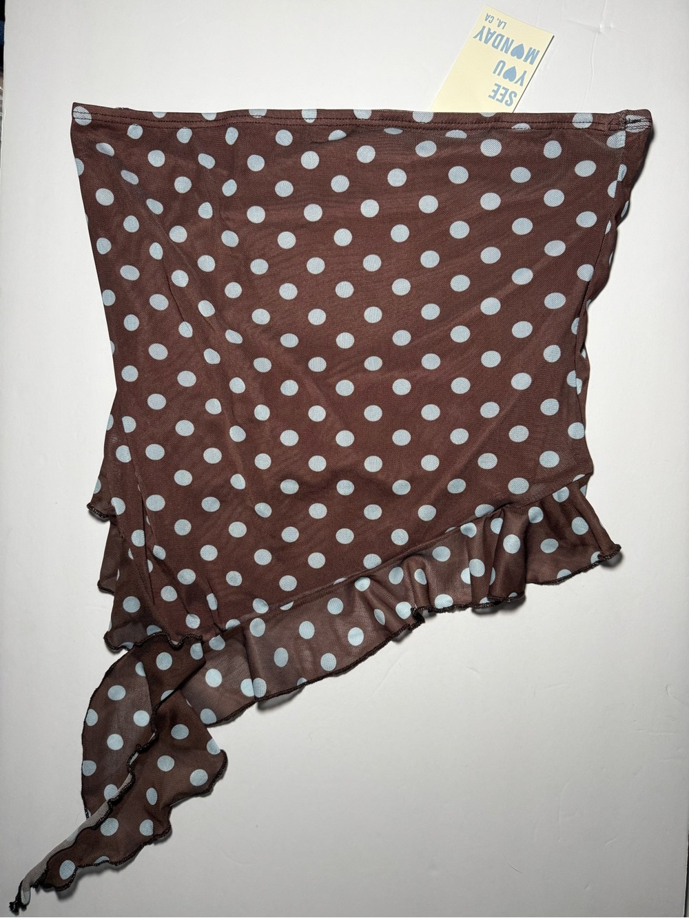 See You Monday Brown Polka Dot Asymmetrical Tube Top - Size XL - NWT